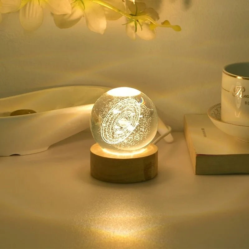3D Crystal Ball Glass Planet LED Warm Night